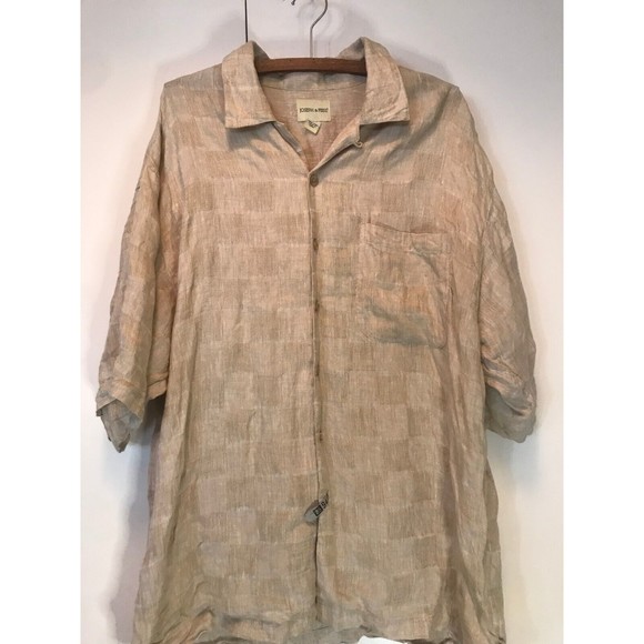 Clean Joseph & Feiss 100% Linen Button Down Mixed Pattern Short Sleeve Shirt XL - Picture 1 of 11
